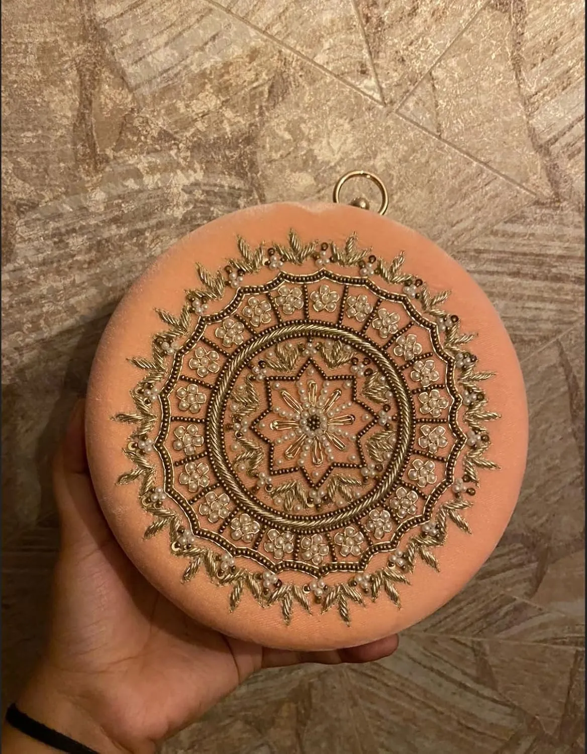 Round Mandala Clutch Bag for Women Floral Round Box Evening Bags Crossbody Shoulder handbags Flower Wedding Clutch Purse - Baby Pink