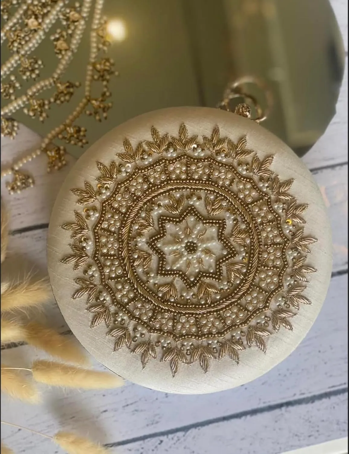 Round Mandala Clutch Bag for Women Floral Round Box Evening Bags Crossbody Shoulder handbags Flower Wedding Clutch Purse - Baby Pink