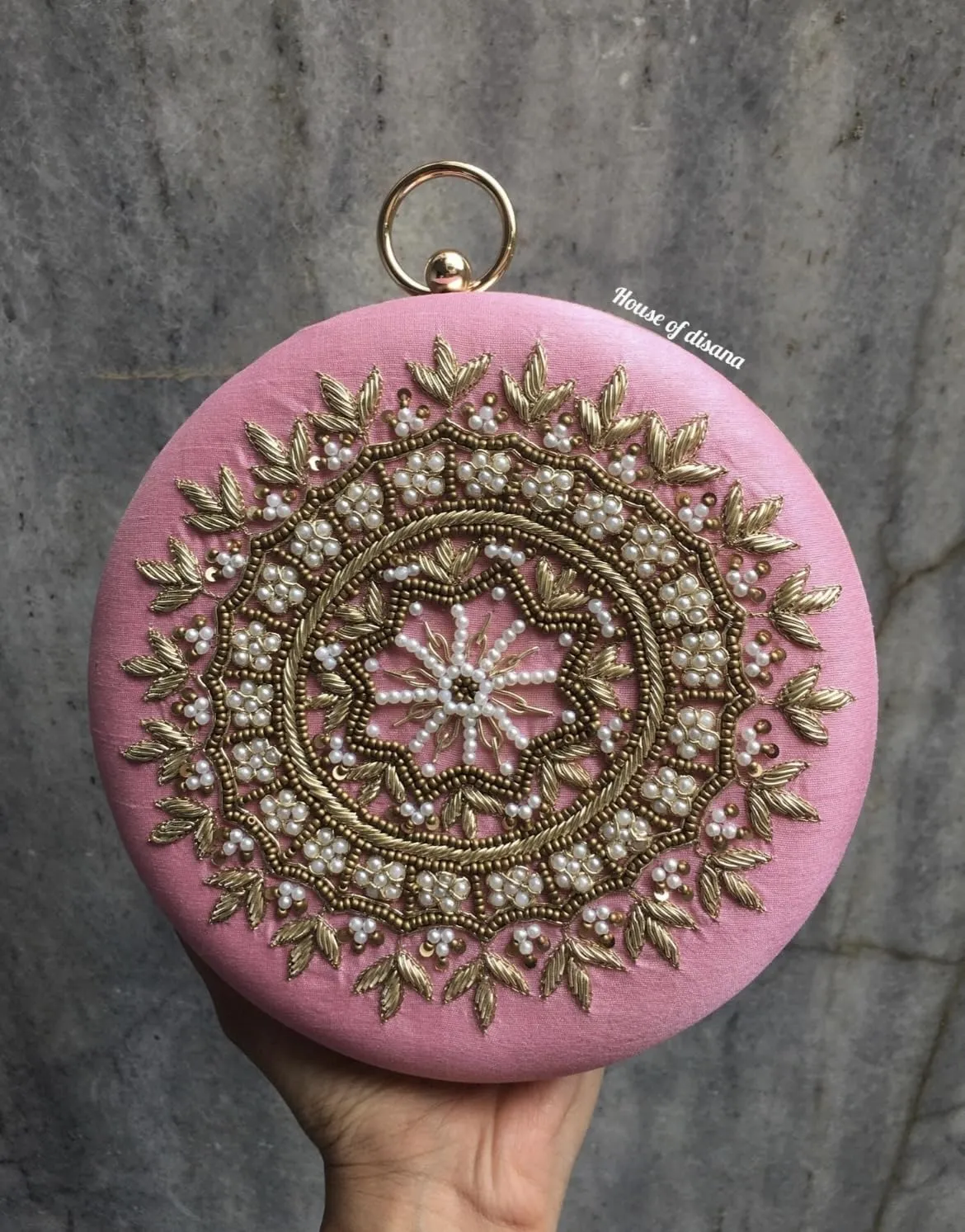 Round Mandala Clutch Bag for Women Floral Round Box Evening Bags Crossbody Shoulder handbags Flower Wedding Clutch Purse - Pink
