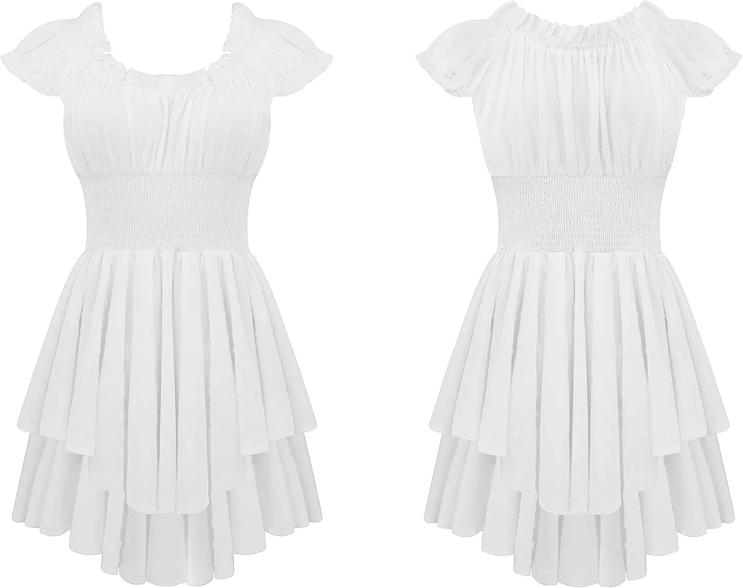 R.Vivimos Women's Summer Cotton Puff Sleeves Layered Ruffles Casual Boho Swing Mini Dresses