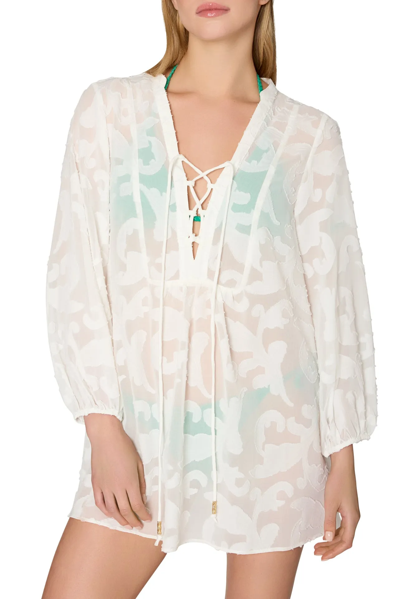 Scroll Burnout Cover-Up Mini Dress