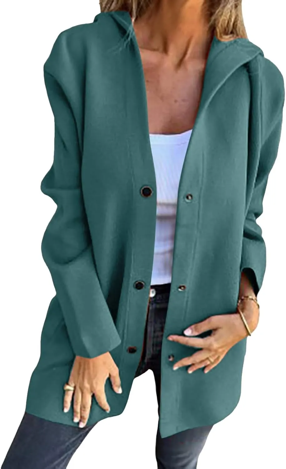 sdbrld Winter Coat for Women Casual Lapel Single Breasted Jacket Trench Coat Long Sleeve Hooded Cardigan Sweater Fall Outfits