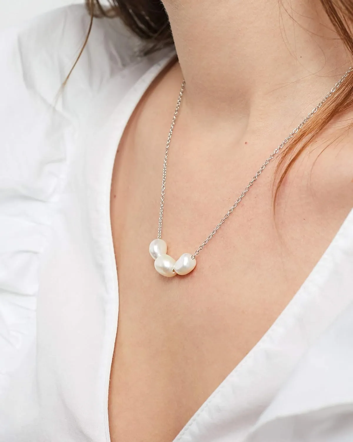 Secret & You One or three Baroque Cultured Freshwater Pearls necklace for women - 925 Sterling Silver 18k Gold Plated or Rhodium Plated Chain and Pendant - 38 to 45 cm long.