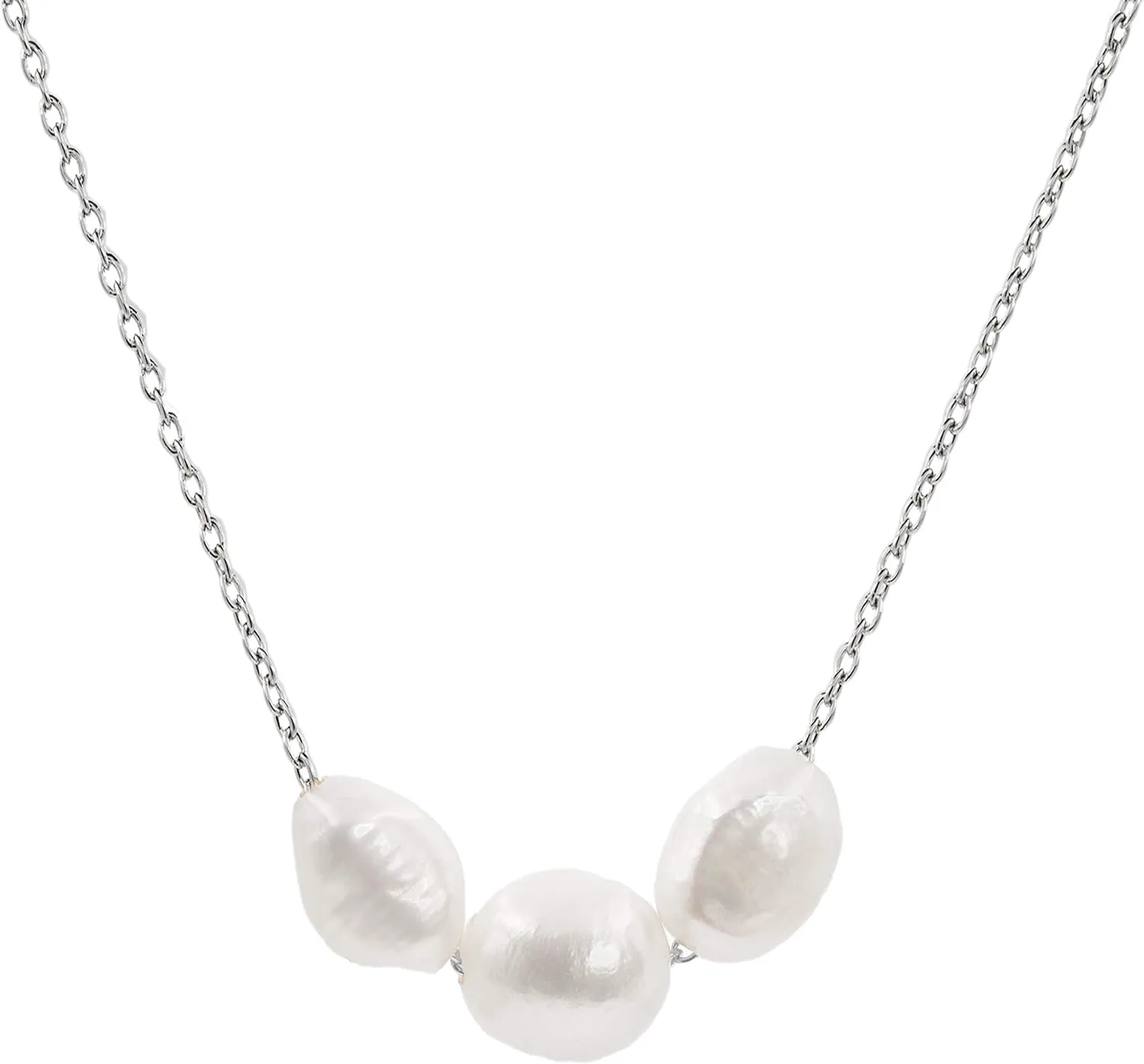 Secret & You One or three Baroque Cultured Freshwater Pearls necklace for women - 925 Sterling Silver 18k Gold Plated or Rhodium Plated Chain and Pendant - 38 to 45 cm long.
