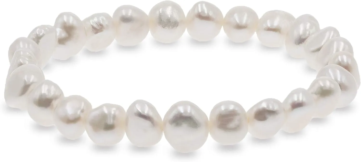 Secret & You Pearl Bracelet with White or Colorful Baroque Freshwater Cultured Pearls - Pearls are 8-9 mm 22 Pearls in Total 18 cm Elasticated Band