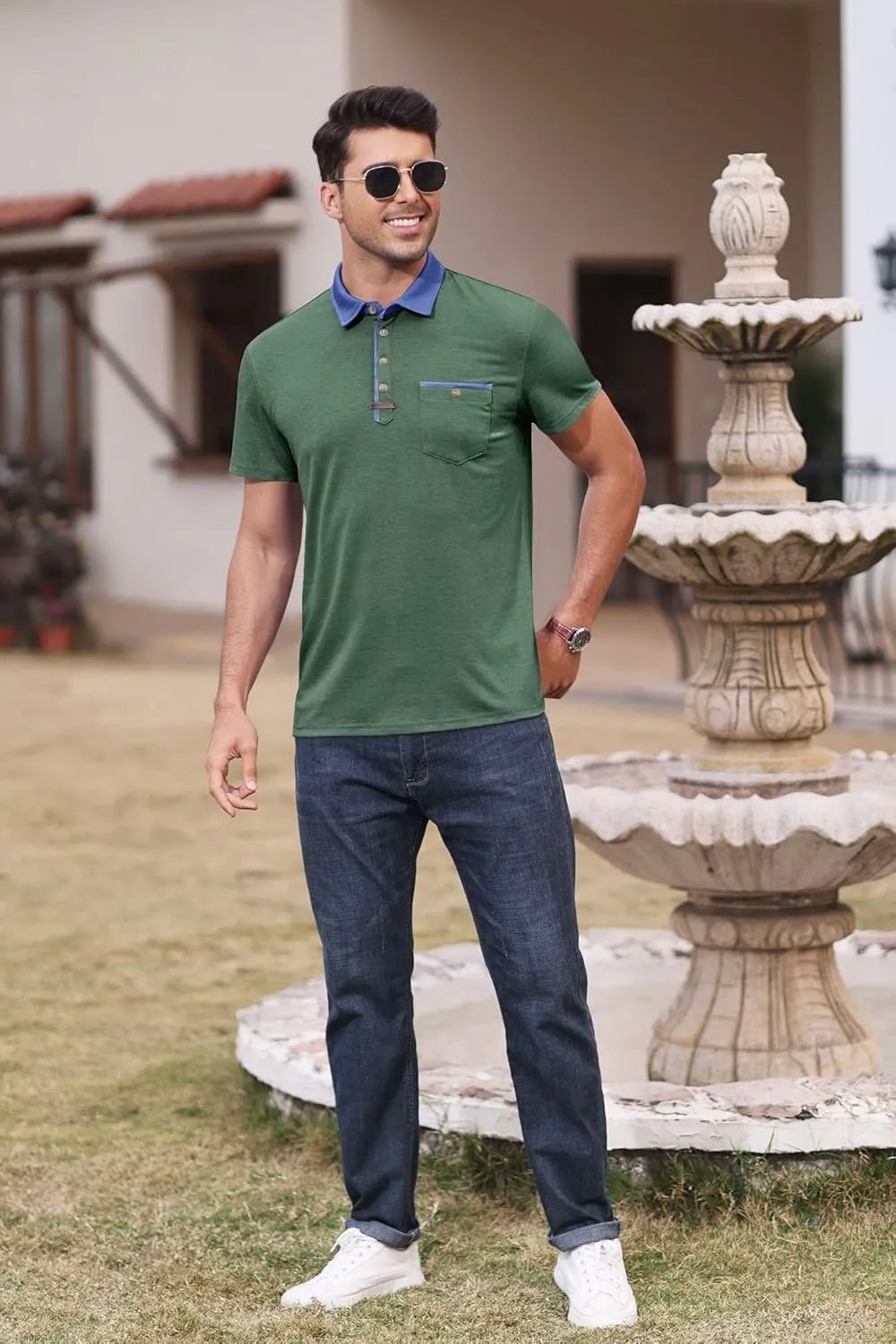 SEGANUP Men's Casual Collared Polo Shirts Cotton Short Sleeve Golf Shirts Fashion Basic Shirts with Pocket