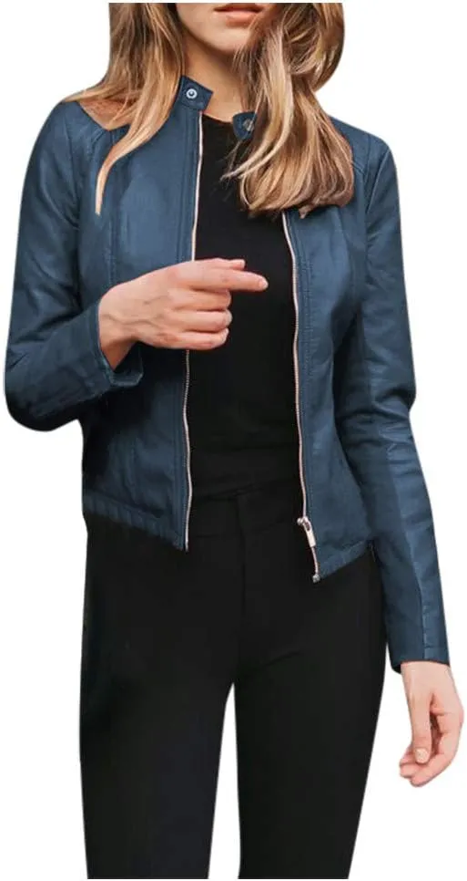 SERYU Women's Motorcycle Leather Biker Jacket Studded Long Sleeve Zip Leather Jacket