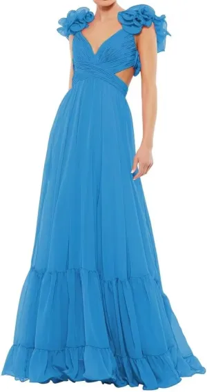 SHANDUAO Backless Chiffon Formal Evening Dresses Ruffles V Neck A Line Bridesmaid Dresses