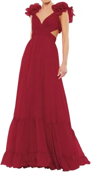 SHANDUAO Backless Chiffon Formal Evening Dresses Ruffles V Neck A Line Bridesmaid Dresses