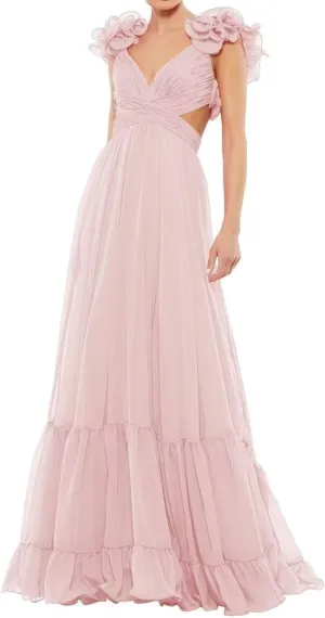 SHANDUAO Backless Chiffon Formal Evening Dresses Ruffles V Neck A Line Bridesmaid Dresses