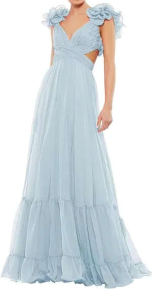 SHANDUAO Backless Chiffon Formal Evening Dresses Ruffles V Neck A Line Bridesmaid Dresses