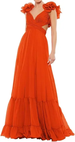 SHANDUAO Backless Chiffon Formal Evening Dresses Ruffles V Neck A Line Bridesmaid Dresses