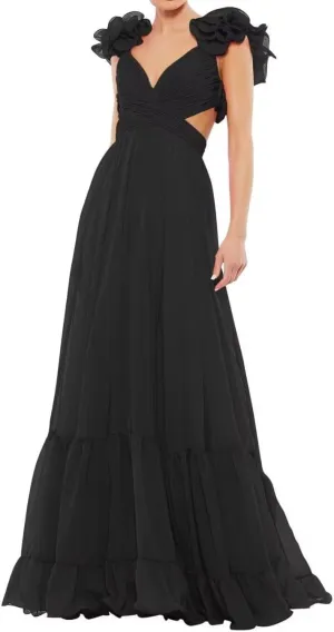SHANDUAO Backless Chiffon Formal Evening Dresses Ruffles V Neck A Line Bridesmaid Dresses