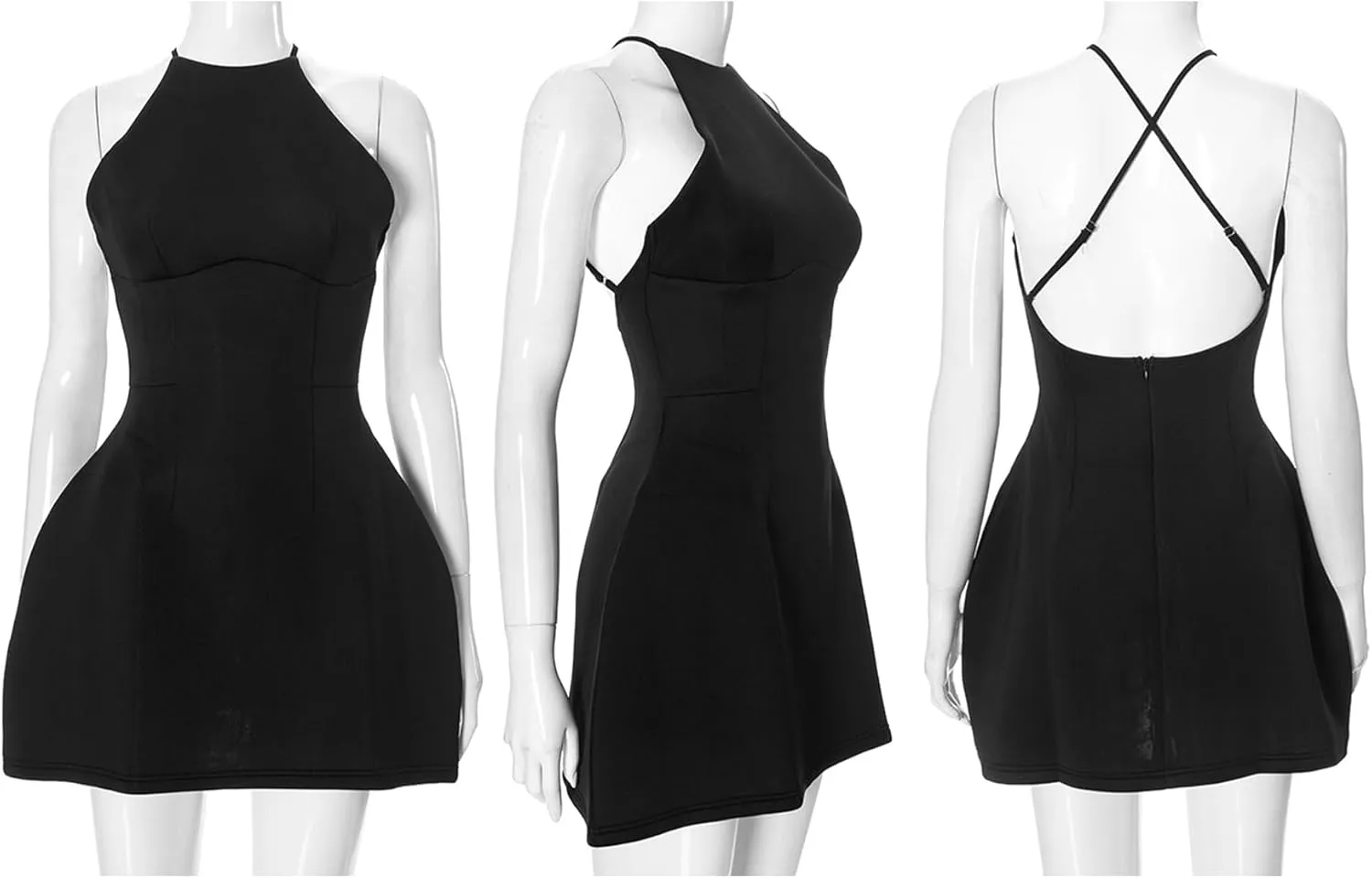 SHINFY Women Summer Mini Dress Halter Neck Backless Spaghetti Straps Criss Cross A Line Formal Cocktail Sundresses