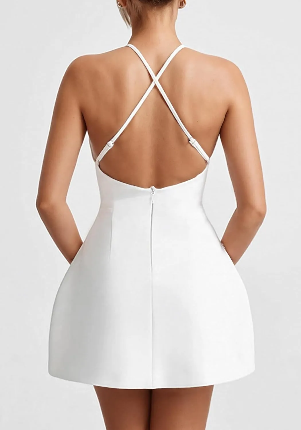 SHINFY Women Summer Mini Dress Halter Neck Backless Spaghetti Straps Criss Cross A Line Formal Cocktail Sundresses