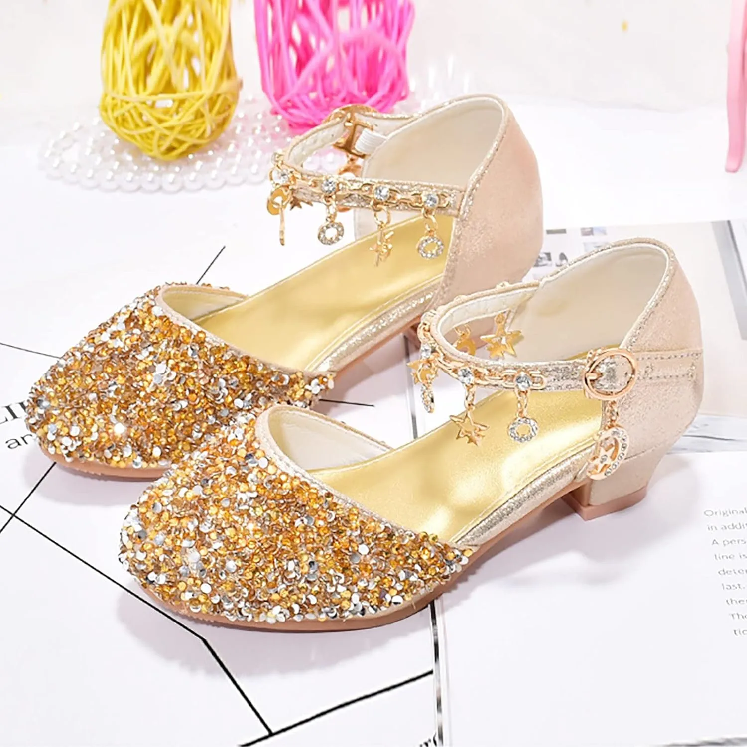 Shoes Girls Low Heel Dress Shoes Sparkle Mary Jane Flower Girls Wedding Birthday Party Dress Shoes for Little Girls