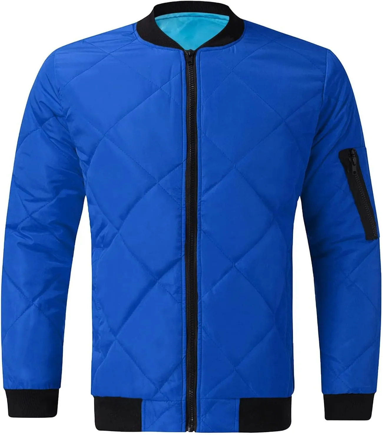 SHOPESSA Men's Winter Coat Casual Mock Neck Zip Up Down Jacket Padded Bomber Jacket Men Relaxed Fit Diamond Quilted Jackets