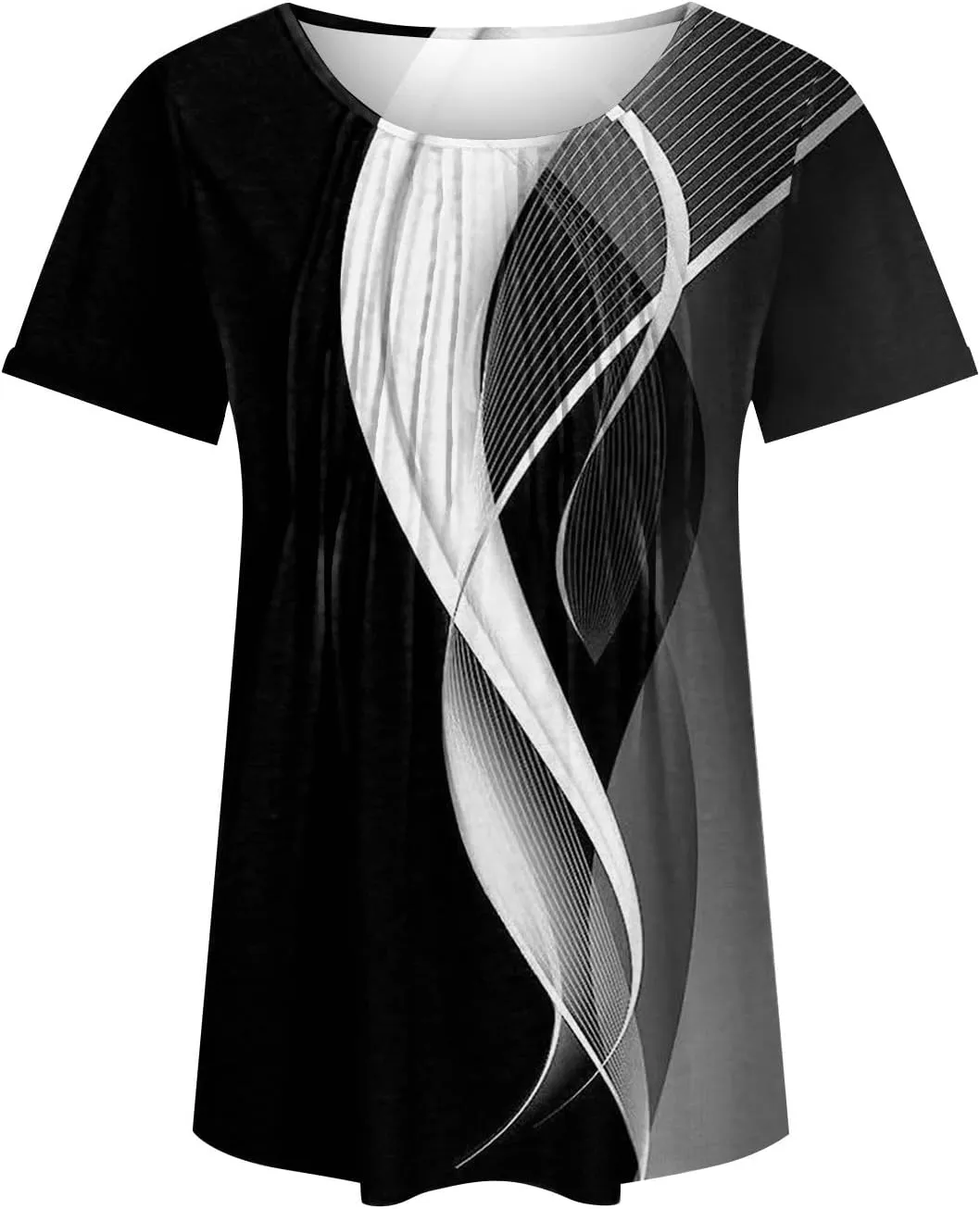 Short Sleeve Shirts for Women Summer Crew Neck Pleated Front Dressy Casual Tops Loose Fit Tunic Plus Size Ladies Blouses
