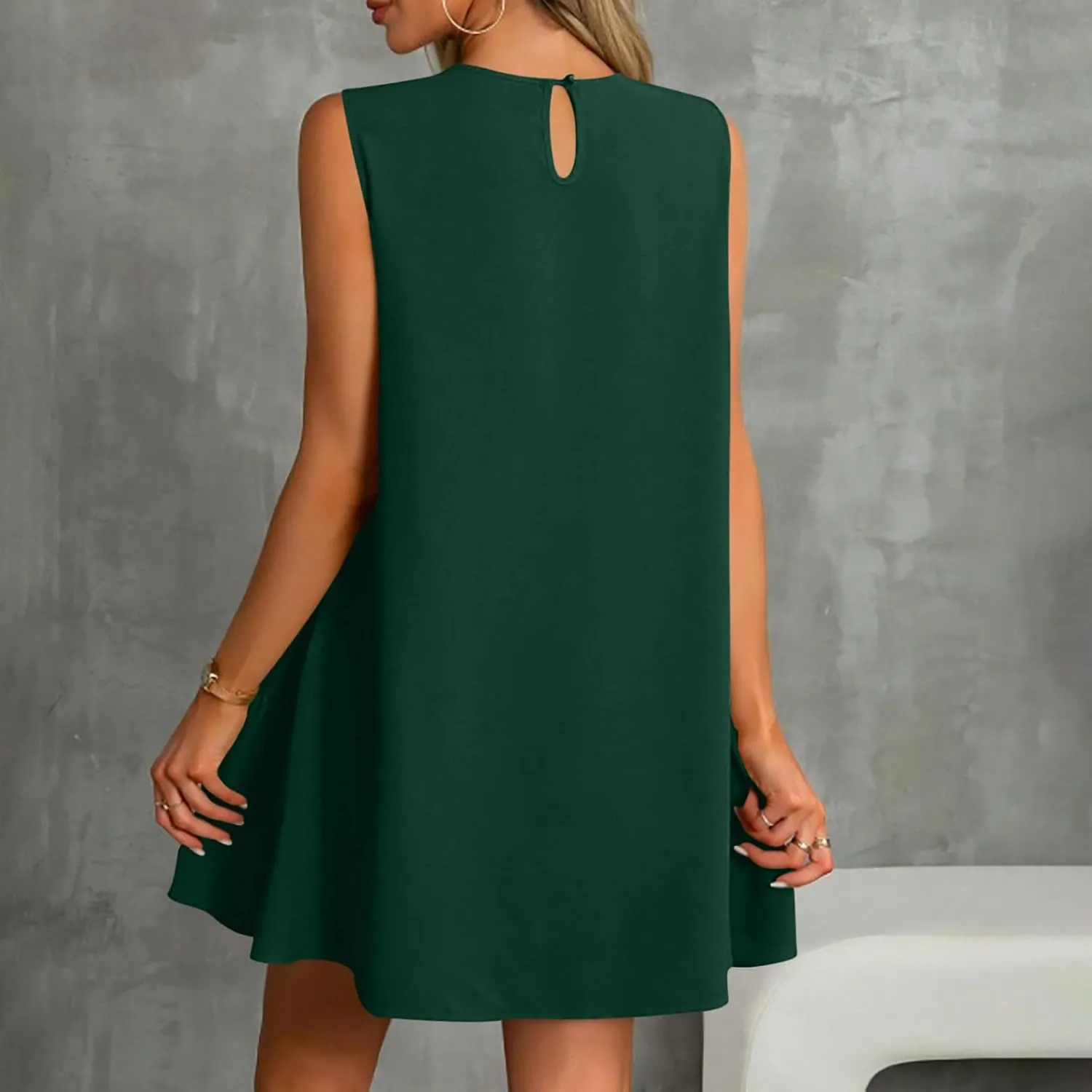 Short Summer Dresses for Women 2025 Round Neck Sleeveless Mini Dress Casual Beach Ruffle Hem A-Line Sundresses