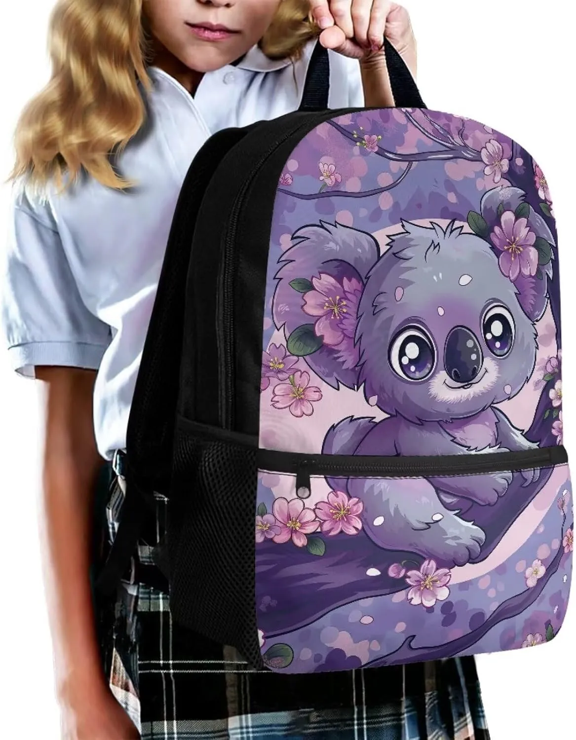 Showudesigns Cute Koala School Backpack for Girls 6-8 8-12 Elememtary Bookbag Cherry Blossom School Bags with Water Bottle Holder Kids Child Back Pack Purse Daycare Bag Satchel