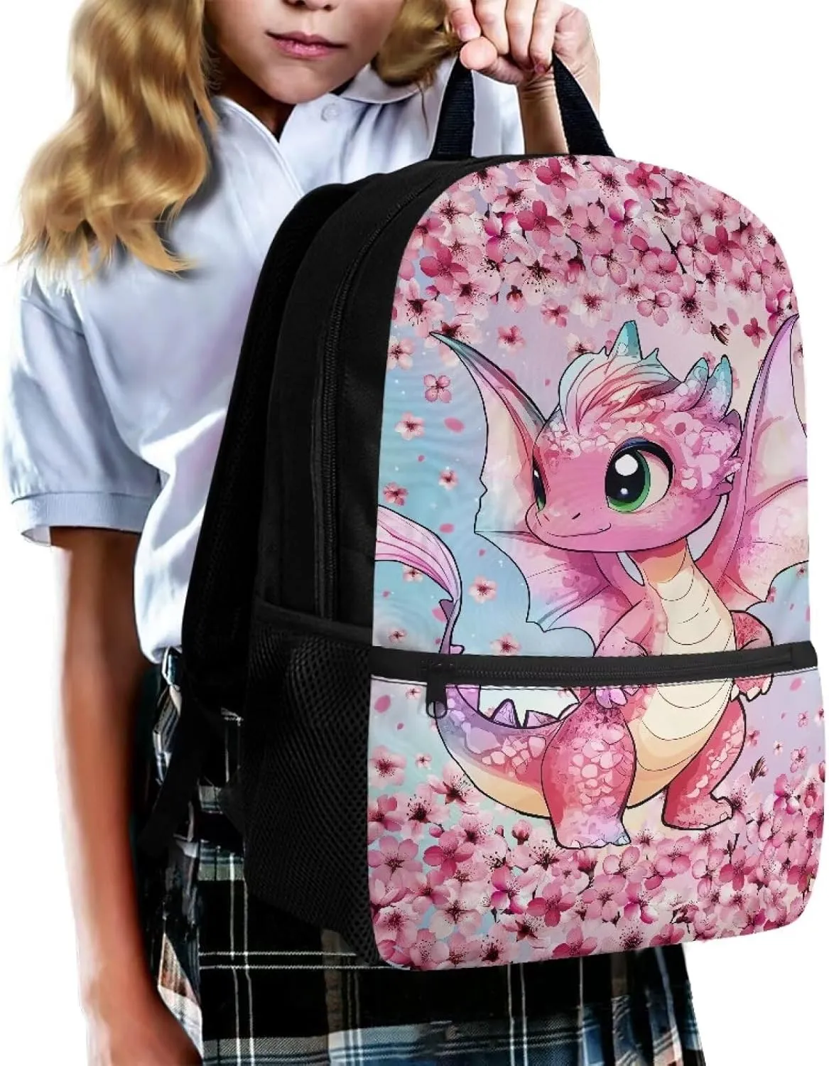 Showudesigns Dinosaur Backpack for Girls Boys 8-10 10-12 School Bag Elementary Middle School Bookbag Back Pack Purse Cherry Blossom Book Bags Rucksack Teens Bagpack Daypack Pink