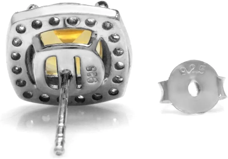Silvershake 7mm Cushion Shape White Gold Plated 925 Sterling Silver Halo Stud Earrings