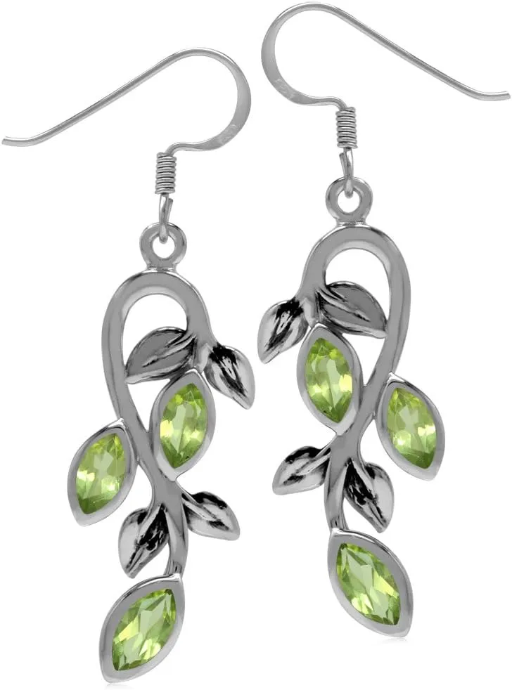 Silvershake Marquise Shape Gemstones 925 Sterling Silver Leaf Vintage Inspired Dangle Earrings Jewelry for Women