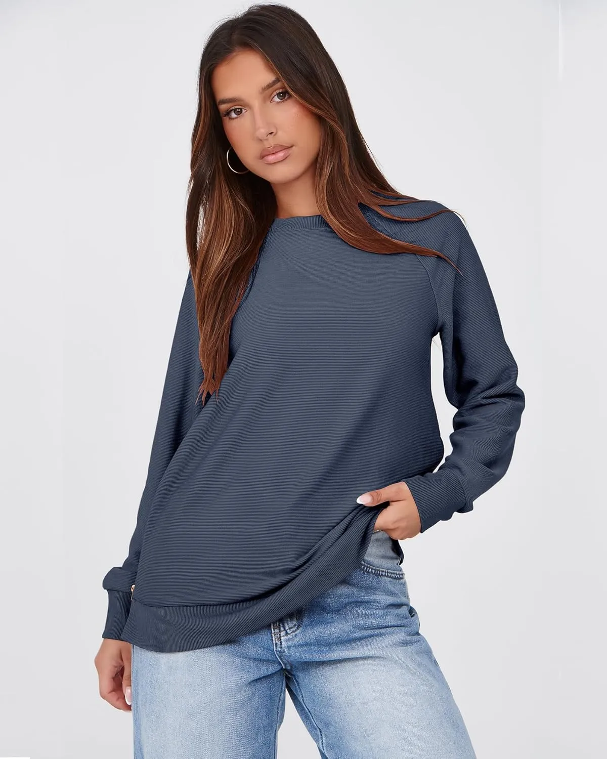 SimpleFun Womens Oversized Crewneck Sweatshirt Casual Side Slit Zipper Long Sleeve Fall Shirts Tunic Pullover Tops