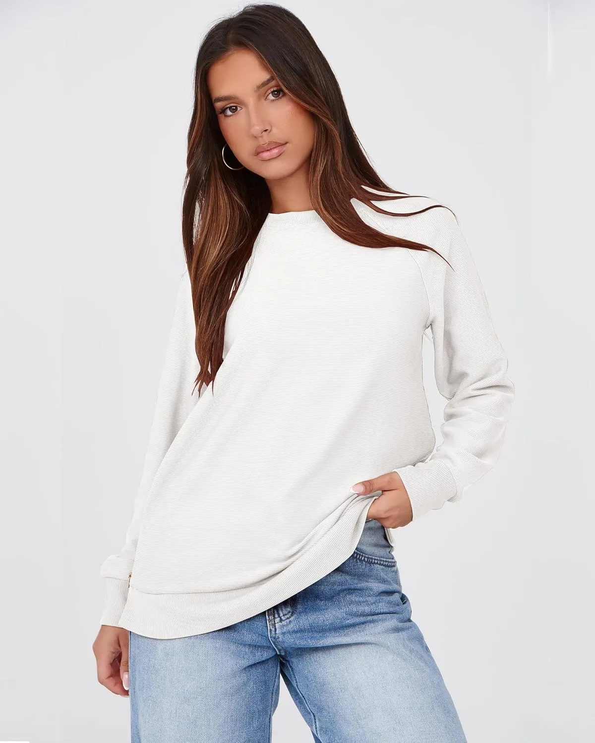 SimpleFun Womens Oversized Crewneck Sweatshirt Casual Side Slit Zipper Long Sleeve Fall Shirts Tunic Pullover Tops