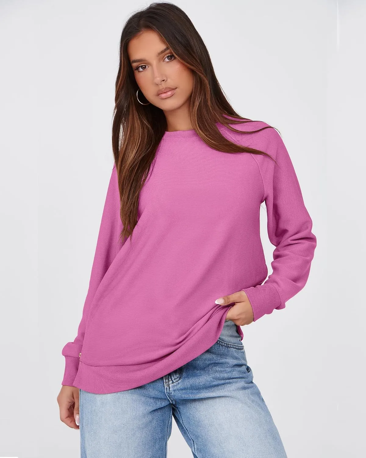 SimpleFun Womens Oversized Crewneck Sweatshirt Casual Side Slit Zipper Long Sleeve Fall Shirts Tunic Pullover Tops