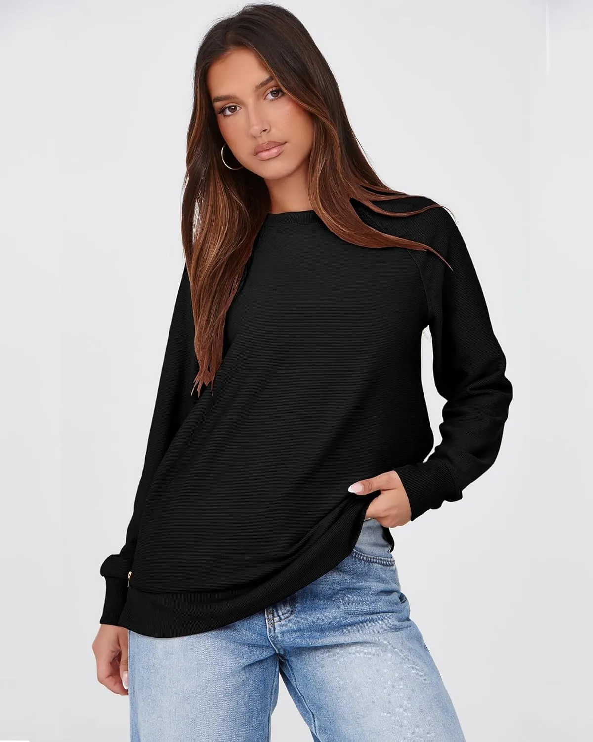 SimpleFun Womens Oversized Crewneck Sweatshirt Casual Side Slit Zipper Long Sleeve Fall Shirts Tunic Pullover Tops