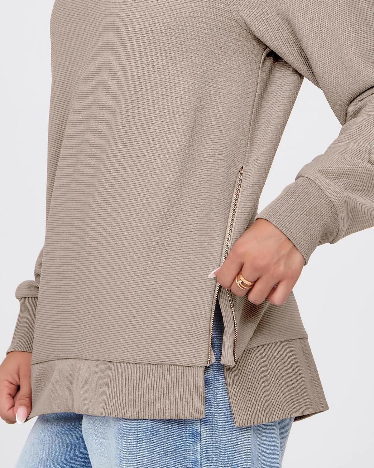 SimpleFun Womens Oversized Crewneck Sweatshirt Casual Side Slit Zipper Long Sleeve Fall Shirts Tunic Pullover Tops