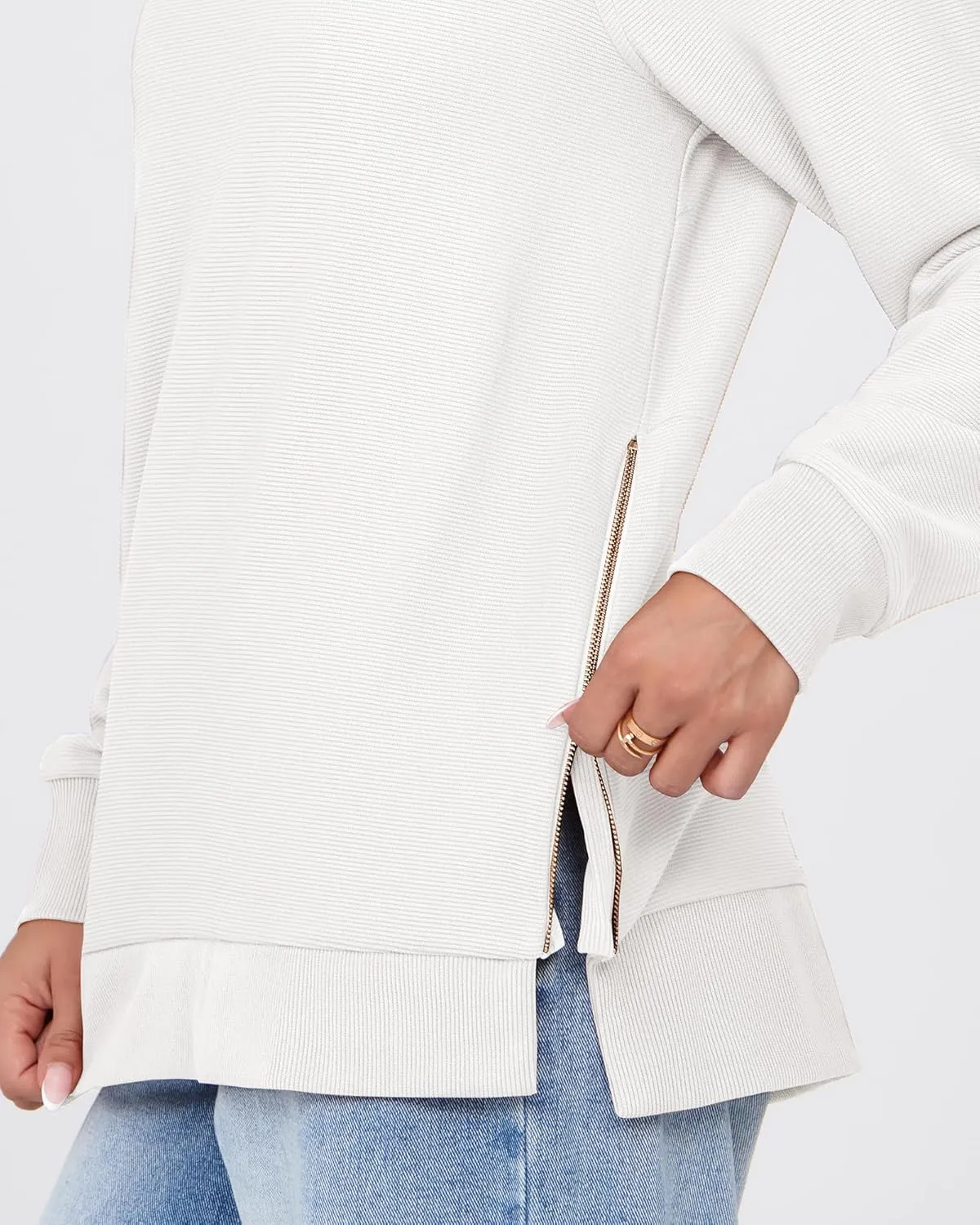 SimpleFun Womens Oversized Crewneck Sweatshirt Casual Side Slit Zipper Long Sleeve Fall Shirts Tunic Pullover Tops