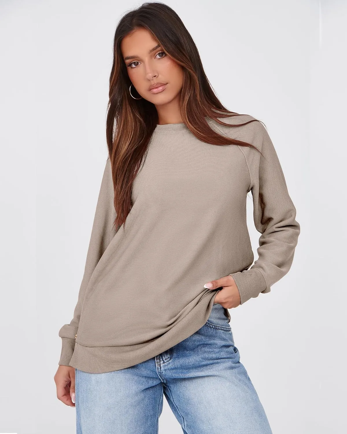 SimpleFun Womens Oversized Crewneck Sweatshirt Casual Side Slit Zipper Long Sleeve Fall Shirts Tunic Pullover Tops