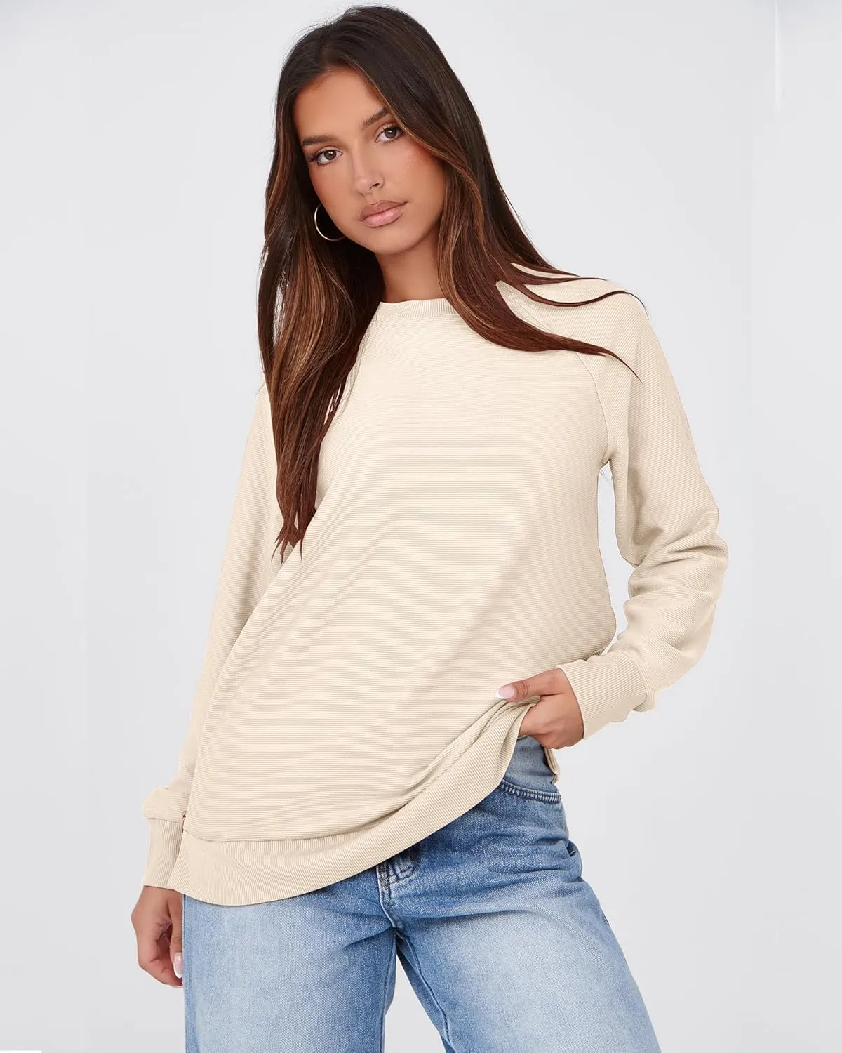 SimpleFun Womens Oversized Crewneck Sweatshirt Casual Side Slit Zipper Long Sleeve Fall Shirts Tunic Pullover Tops