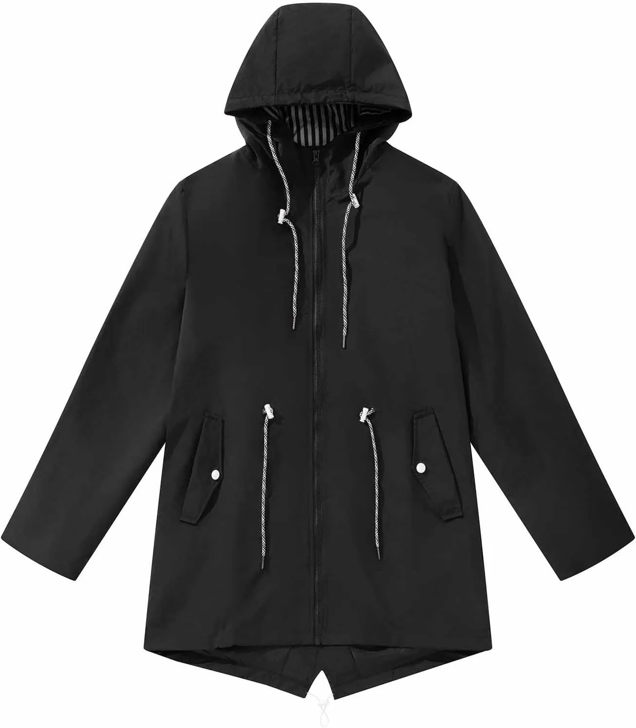 Sinzelimin Women's Hooded Jackets Fashion Solid Color Outdoor Sports Hoodies Windproof Mid-Length Hooded Windbreaker Jacket