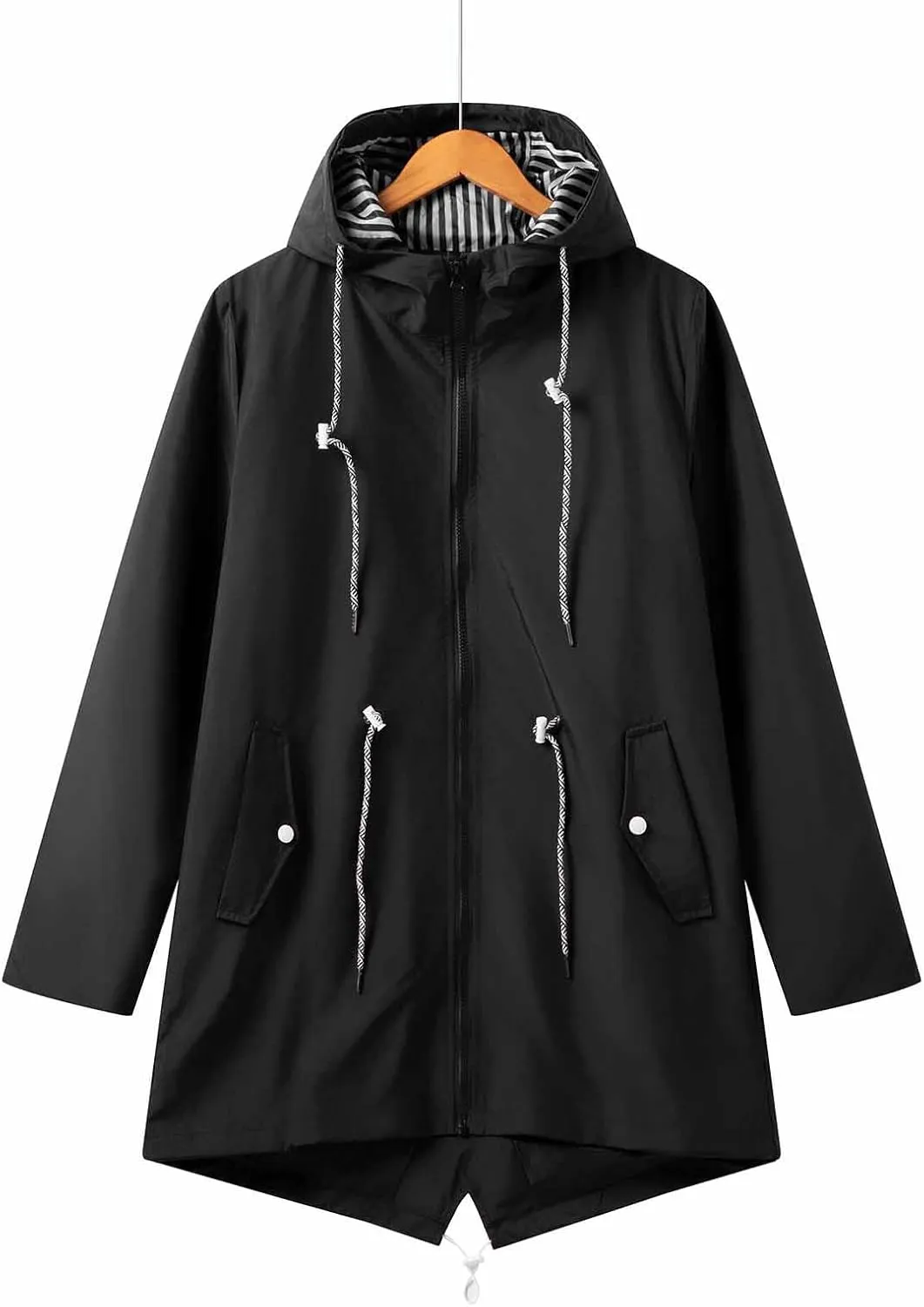 Sinzelimin Women's Hooded Jackets Fashion Solid Color Outdoor Sports Hoodies Windproof Mid-Length Hooded Windbreaker Jacket