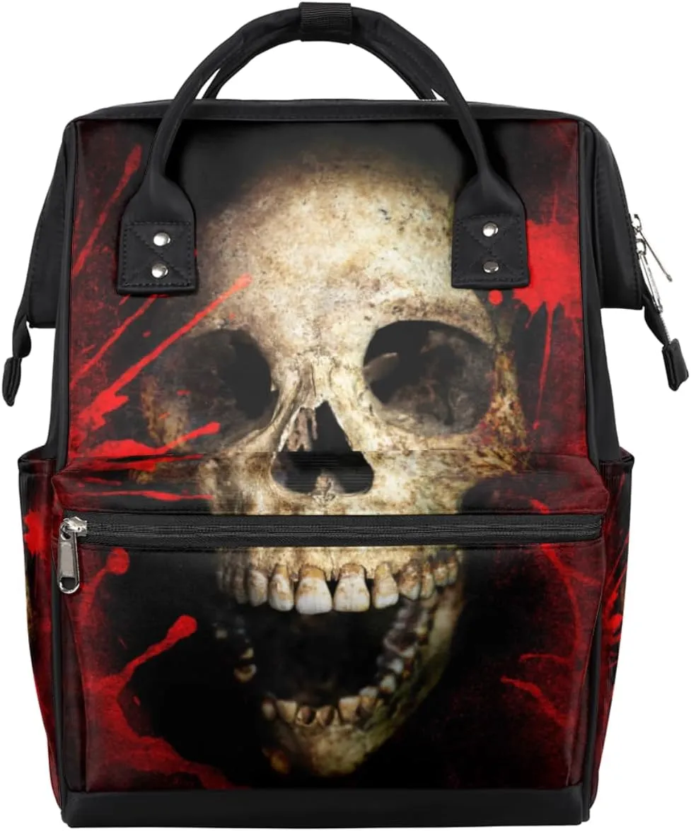 Skull Blood Diaper Bag Tote Large Capacity Waterproof with Adjustable Shoulder Strap and Pram Straps Mommy Bag for Hospital Beach Weekender Travel