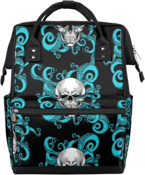 Skull Octopus Diaper Bag Tote Large Capacity Waterproof with Adjustable Shoulder Strap and Pram Straps Mommy Bag for Hospital Beach Weekender Travel