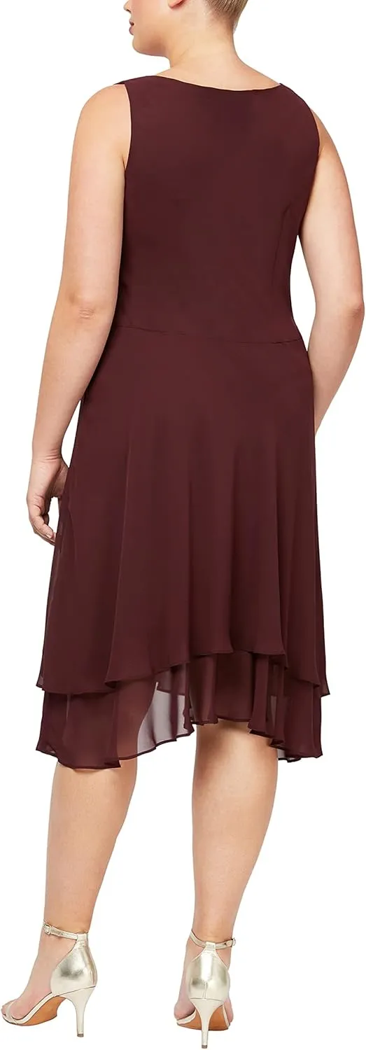 S.L. Fashions Women's Plus Size Embellished Tiered Mother of The Bride Gown with Jacket, Wedding Guest, Formal Event Dress