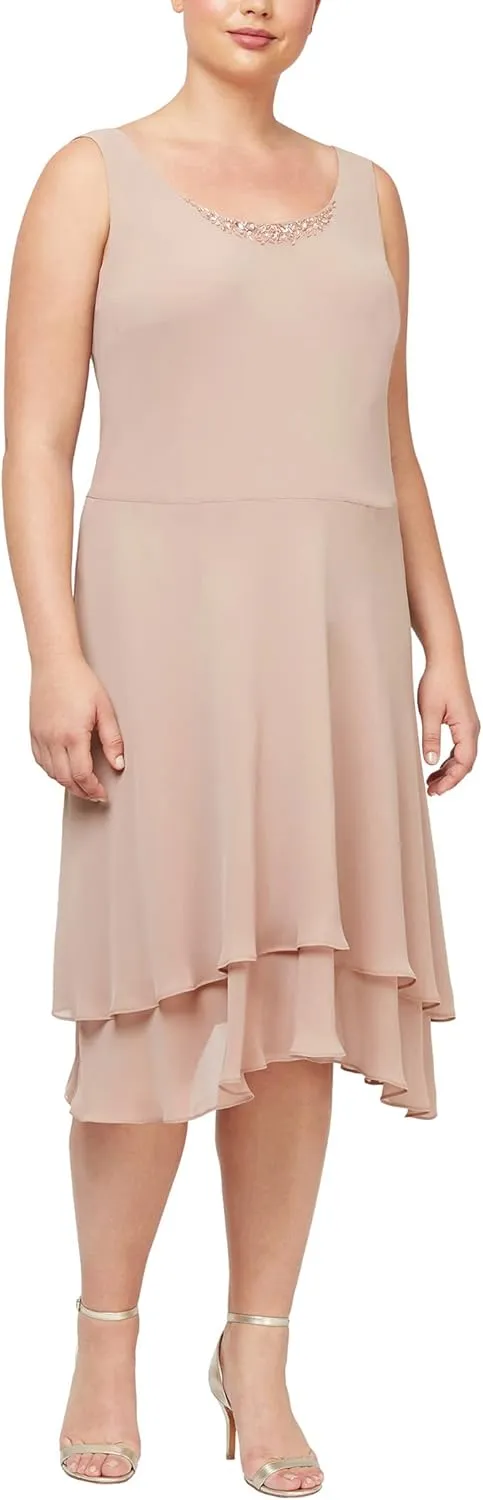 S.L. Fashions Women's Plus Size Embellished Tiered Mother of The Bride Gown with Jacket, Wedding Guest, Formal Event Dress