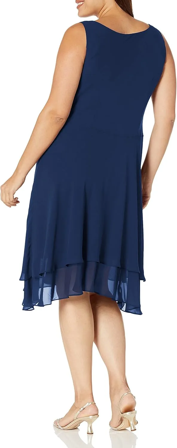 S.L. Fashions Women's Plus Size Embellished Tiered Mother of The Bride Gown with Jacket, Wedding Guest, Formal Event Dress