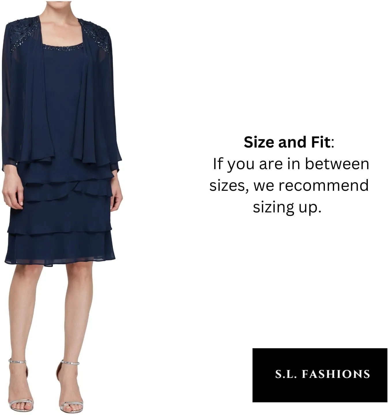 S.L. Fashions Women's Plus Size Embellished Tiered Mother of The Bride Gown with Jacket, Wedding Guest, Formal Event Dress