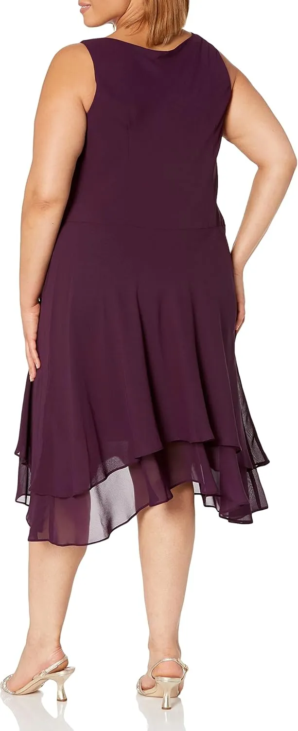 S.L. Fashions Women's Plus Size Embellished Tiered Mother of The Bride Gown with Jacket, Wedding Guest, Formal Event Dress