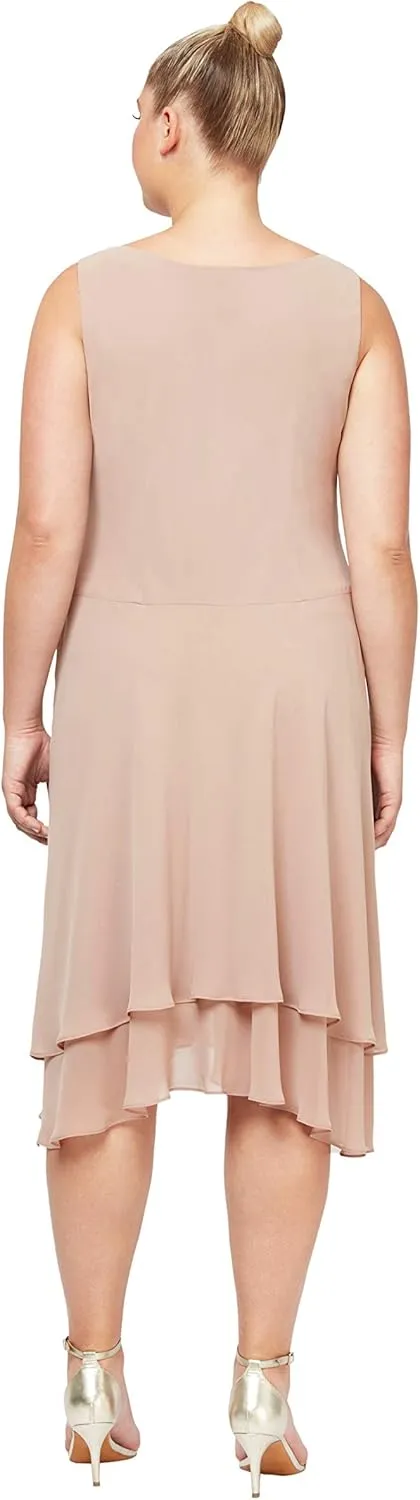 S.L. Fashions Women's Plus Size Embellished Tiered Mother of The Bride Gown with Jacket, Wedding Guest, Formal Event Dress