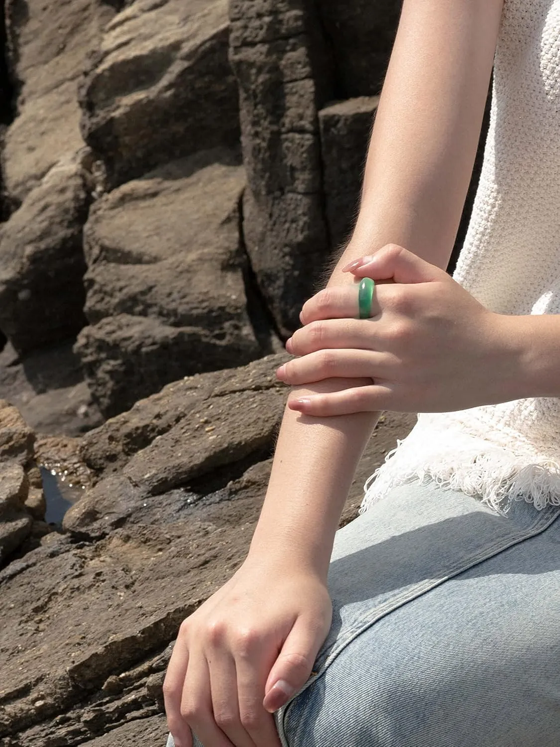S.Leaf Pinky Ring Petite Dome Chunky Rings Sterling Silver Simple Chic Dainty Puffy Gold Rings for Women 14K Gold Stackable Rings for Women