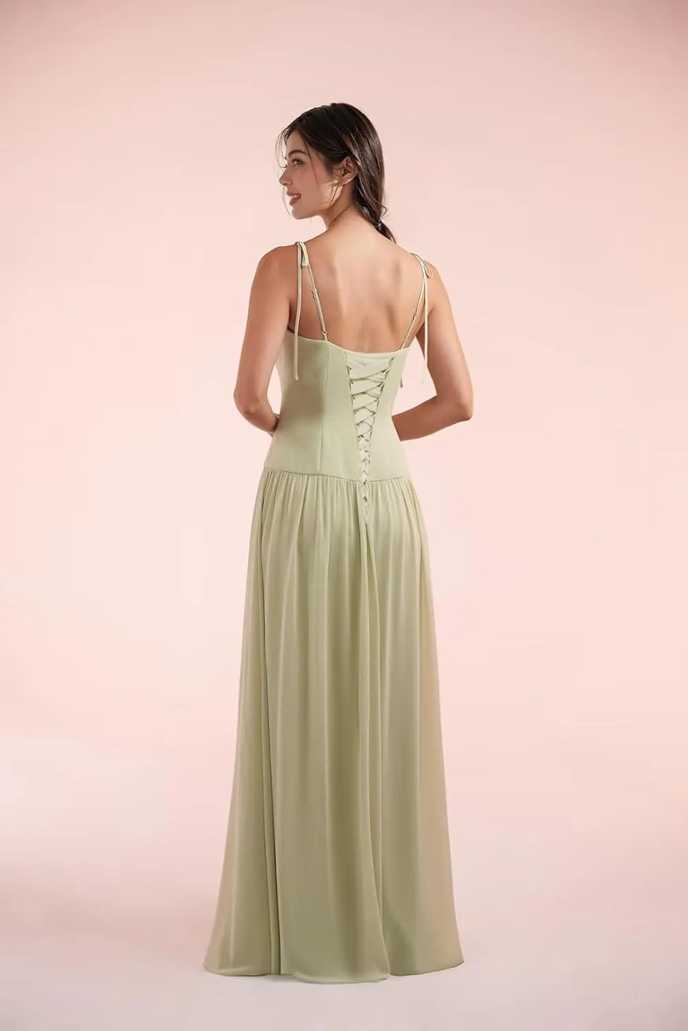 Spaghetti Straps Bridesmaid Dresses 2025 Chiffon Drop Waist Prom Dresses Long Formal Gowns XOD0466