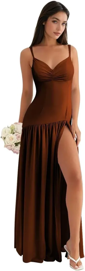 Spaghetti Straps Bridesmaid Dresses 2025 Chiffon Drop Waist Prom Dresses Long Formal Gowns XOD0466
