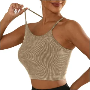 Sports Bras for Women Crisscross Back Washed Cotton Nude Feel Yoga Bra Anti-Shock Push Up Breathable for Workouts