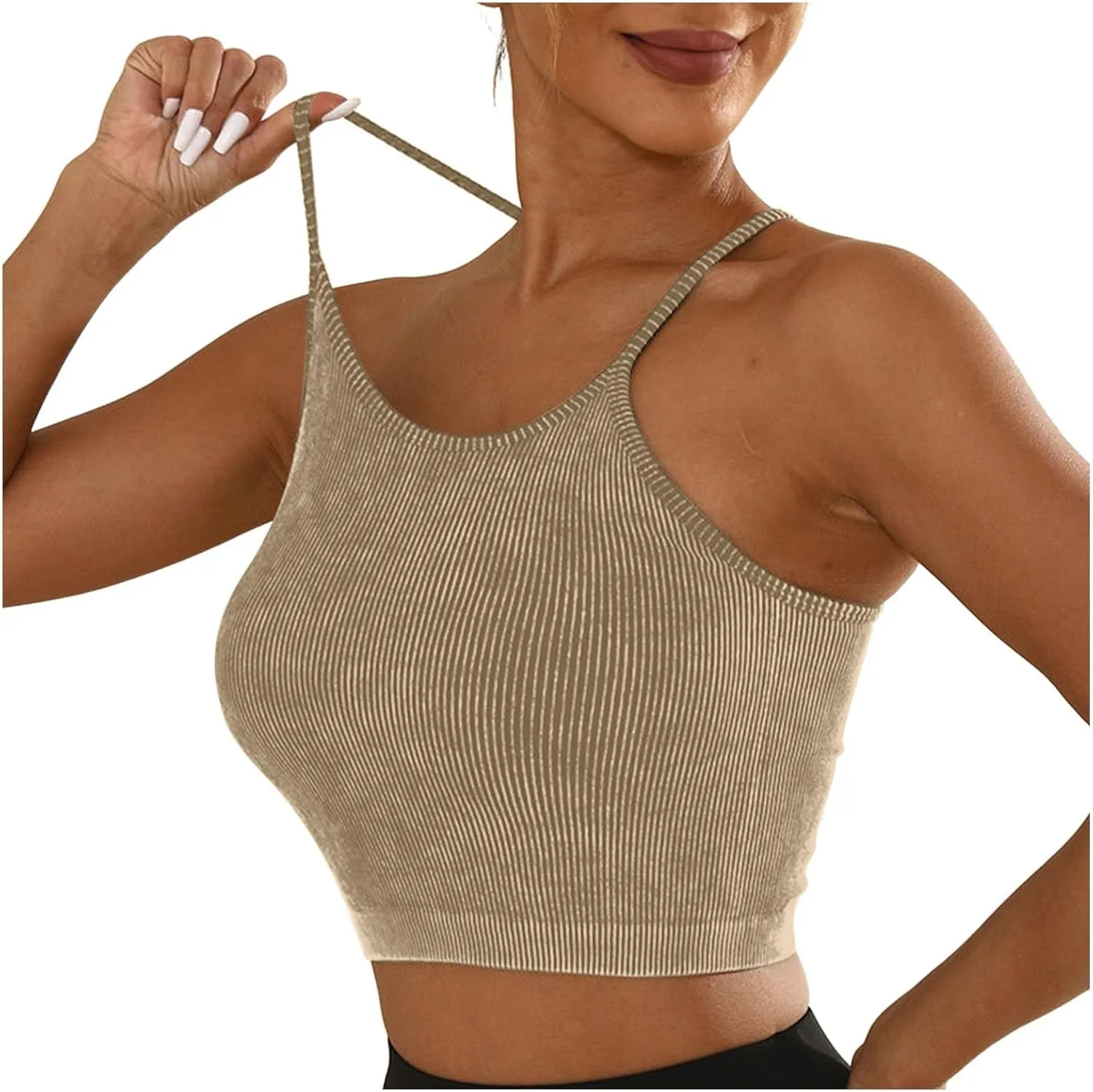 Sports Bras for Women Crisscross Back Washed Cotton Nude Feel Yoga Bra Anti-Shock Push Up Breathable for Workouts